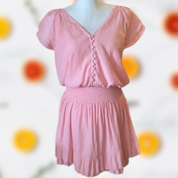 Ramy Brook Lana Pink Elastic Waist Ruffle Button Dress NWT Size Medium - Picture 4 of 12